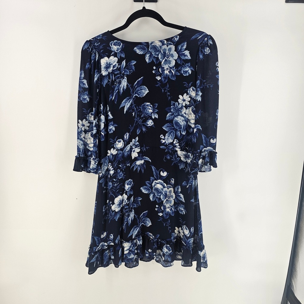 Reformation Doutzen Dress 12 Blue Floral Lottie Ruffle Hem Mini Party Preppy